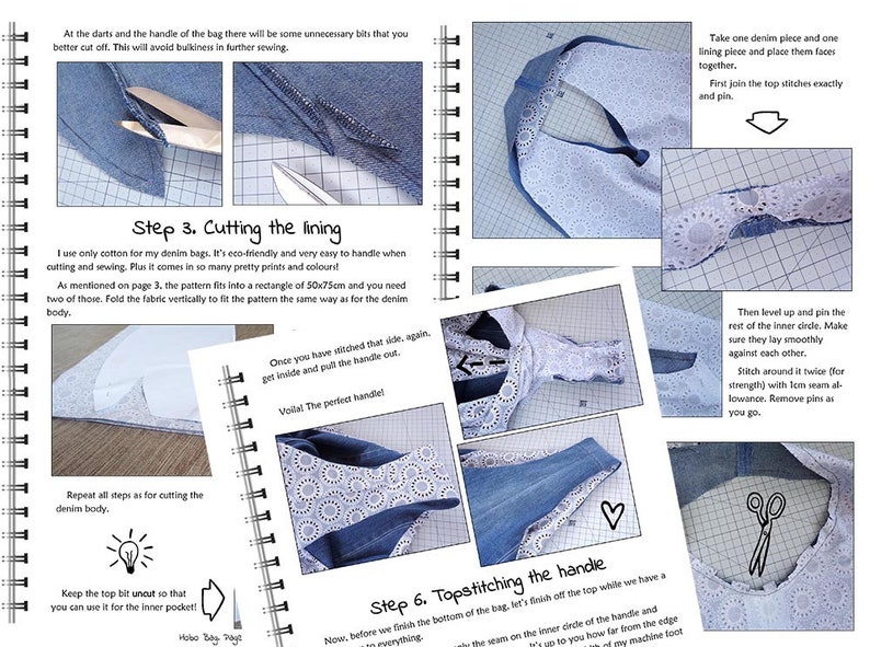 DIY handbag sewing pattern, slouchy jeans bag, hobo bag printable PDF pattern and instructions, easy photo tutorial download image 4