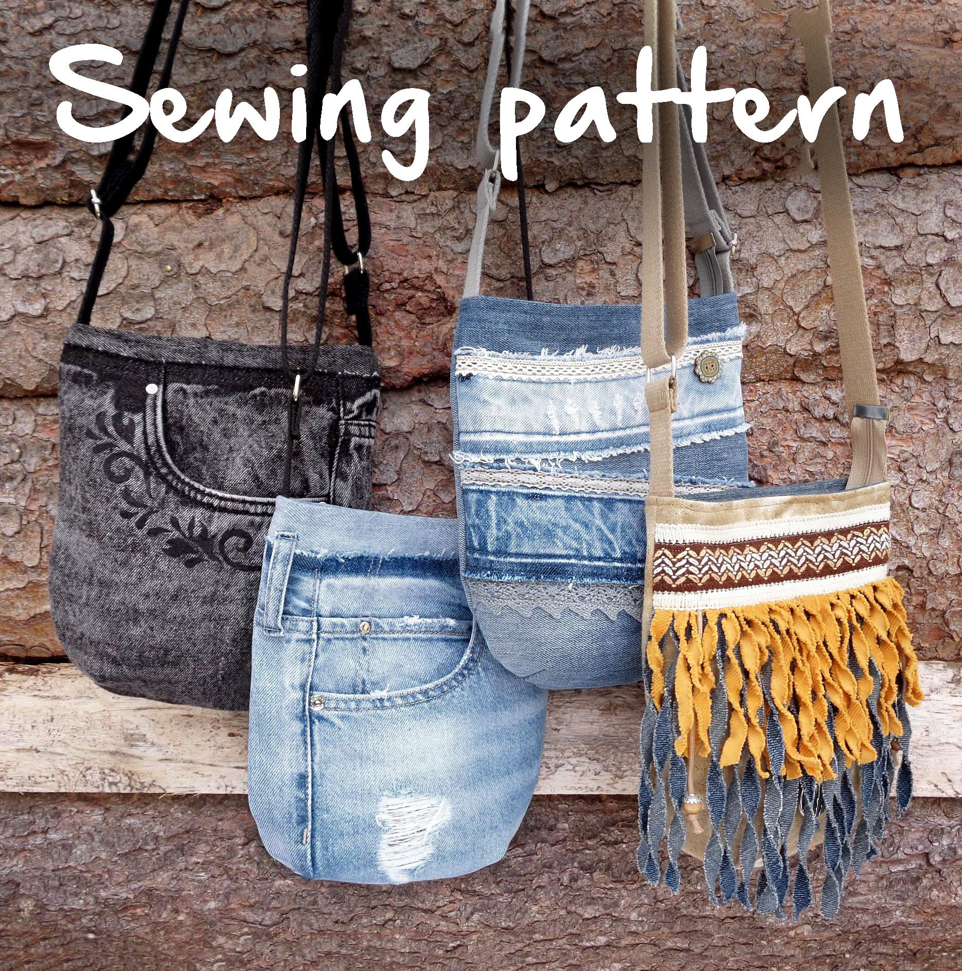 Sewing Tutorial, Printable Pattern to Make Mini Bag, Small Denim