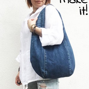 DIY handbag sewing pattern, slouchy jeans bag, hobo bag printable PDF pattern and instructions, easy photo tutorial download image 9