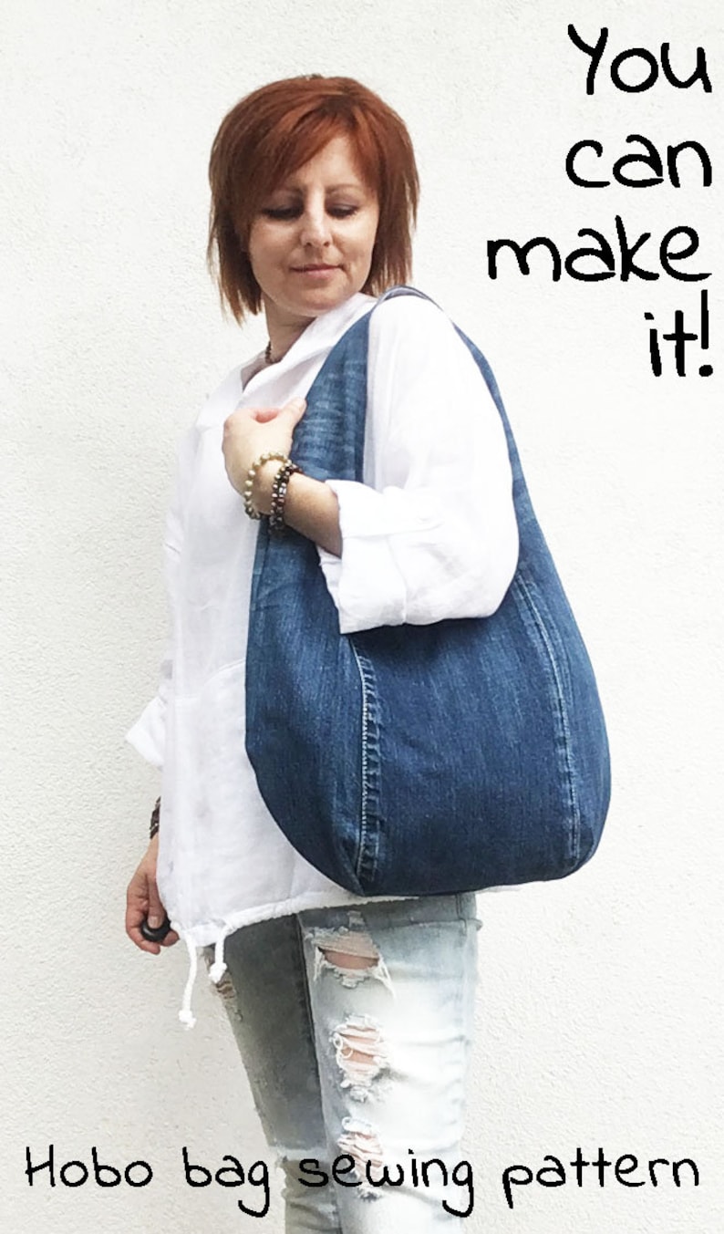 DIY handbag sewing pattern, slouchy jeans bag, hobo bag printable PDF pattern and instructions, easy photo tutorial download image 9