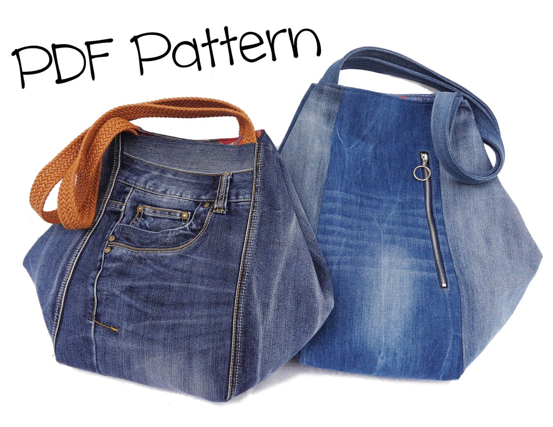 Tote bag sewing pattern jeans handbag with folded sides DIY | Etsy