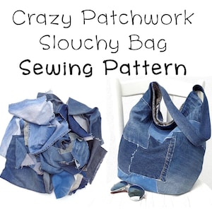 DIY Jeans Tasche Schnittmuster, slouchy Schultertasche, große Tasche printable PDF einfach Foto-Tutorial-Download, Nähen für Anfänger, Patchwork