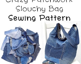 DIY Denim Bag Pattern, Slouchy Shoulder Bag, Large Bag
