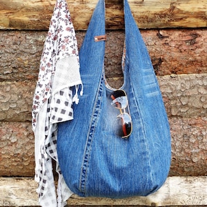 DIY handbag sewing pattern, slouchy jeans bag, hobo bag printable PDF pattern and instructions, easy photo tutorial download image 8