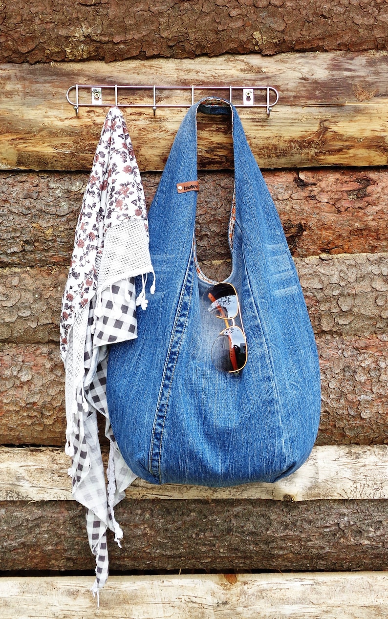 DIY handbag sewing pattern, slouchy jeans bag, hobo bag printable PDF pattern and instructions, easy photo tutorial download image 8
