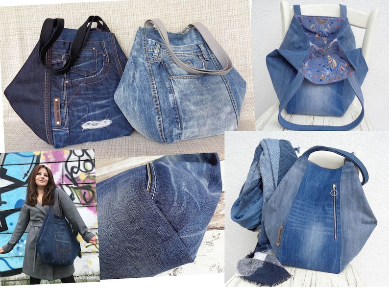 Tote Bag Sewing Pattern Jeans Handbag With Folded Sides DIY Etsy