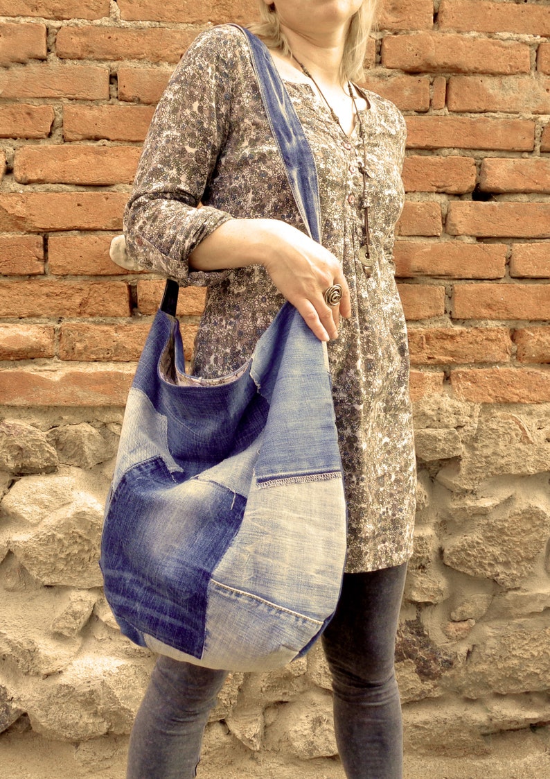 DIY denim bag pattern slouchy shoulder bag large bag Etsy