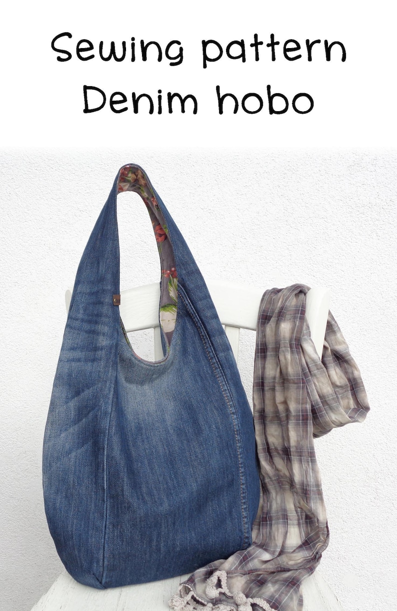 DIY handbag sewing pattern, slouchy jeans bag, hobo bag printable PDF pattern and instructions, easy photo tutorial download image 10