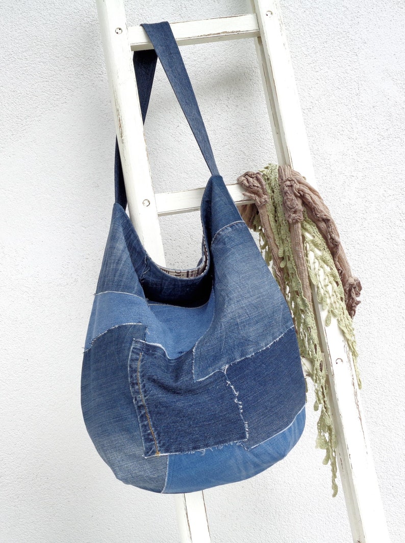 DIY denim bag pattern slouchy shoulder bag large bag | Etsy