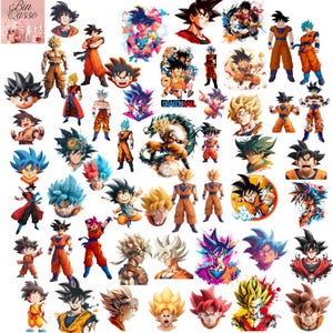 Paquete de pegatinas PNG de Goku Dragon Ball / Descarga digital de anime / Pegatinas de Goku imprimibles para Cricut, sublimación y scrapbooking