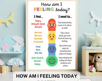 Póster del cuadro de sentimientos de los niños: Registro de emociones en el aula (Descarga digital en PDF y JPG)