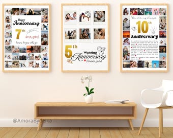 Modèle de collage photo d'anniversaire : cadeau pour couple romantique (modifiable sur toile, téléchargement numérique