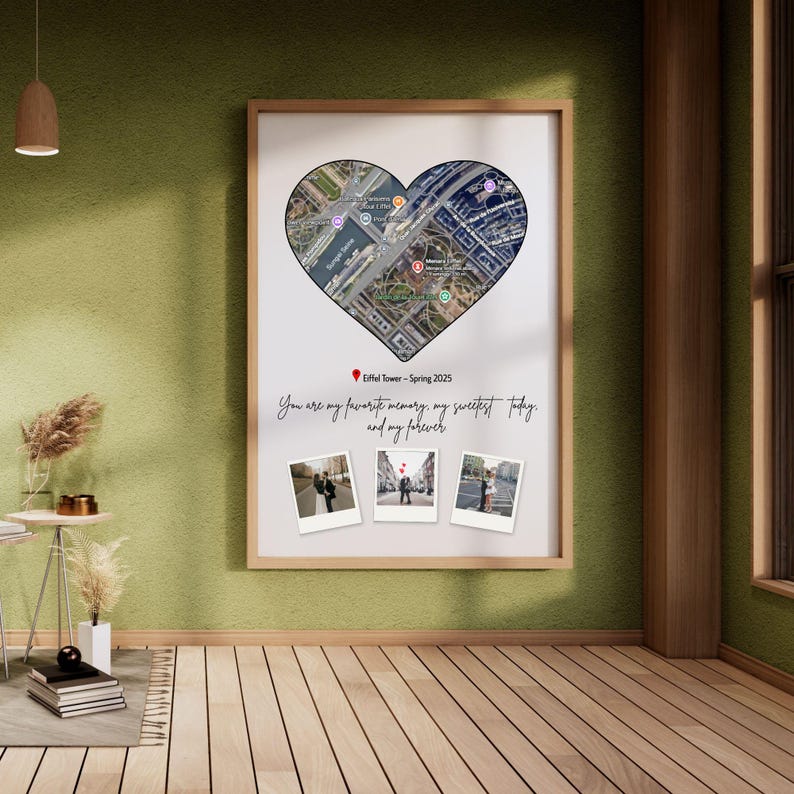 Heart Map Love Story Photo Collage | Custom Location Map | Romantic ...