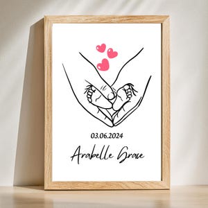Name und Geburtsdatum des Babys | Personalisierte Baby Füße Wandkunst | Neugeborenen Geschenk | Kinderzimmer Dekor | Digitaler Download