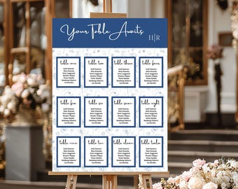 Navy Wedding Seating Chart Template | Editable Canva Seating Plan | Your Table Awaits Sign