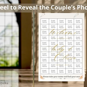 Interactive Wedding Seating Chart Template Canva Editable | Peel to Reveal Guest Names | Printable Seating Chart Sign | Wedding Table Plan
