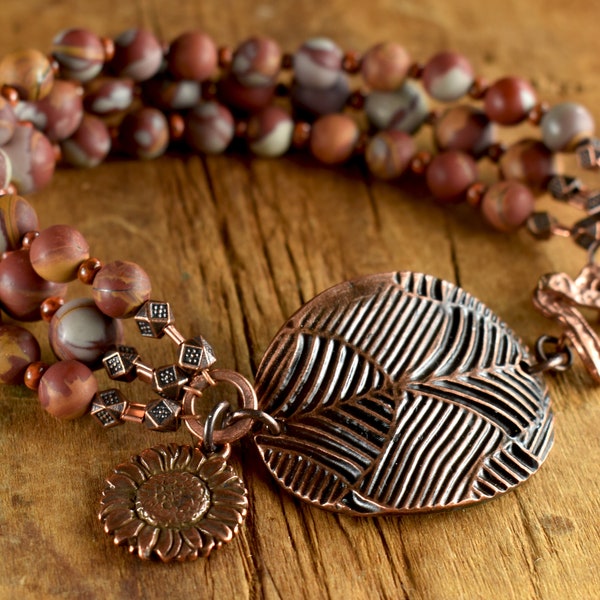 Jasper Bracelet, Multi-Strand Bracelet, Artisan Copper Metal Clay, Noreena, Southwestern Jewelry