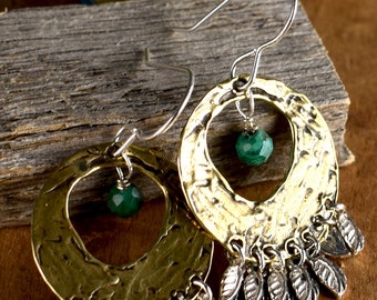 Bronze Tribal Earrings, Western, Southwest, Native Inspired, Sterling Silver, Chandelier Earrings