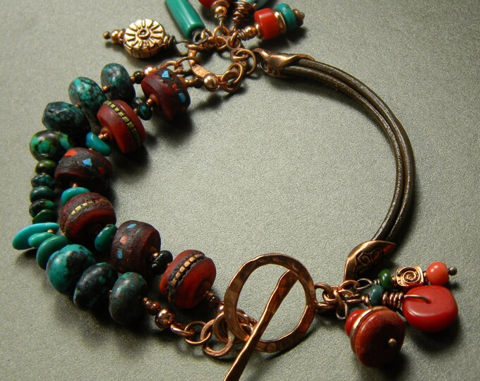 Red Mala Prayer Bead Bracelet Turquoise Coral Handmade OOAK Etsy