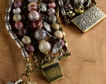 Multi Strand Bracelet, African, Statement Bracelet, Jasper, Plum, Desert Winds Collection, Tribal Jewelry