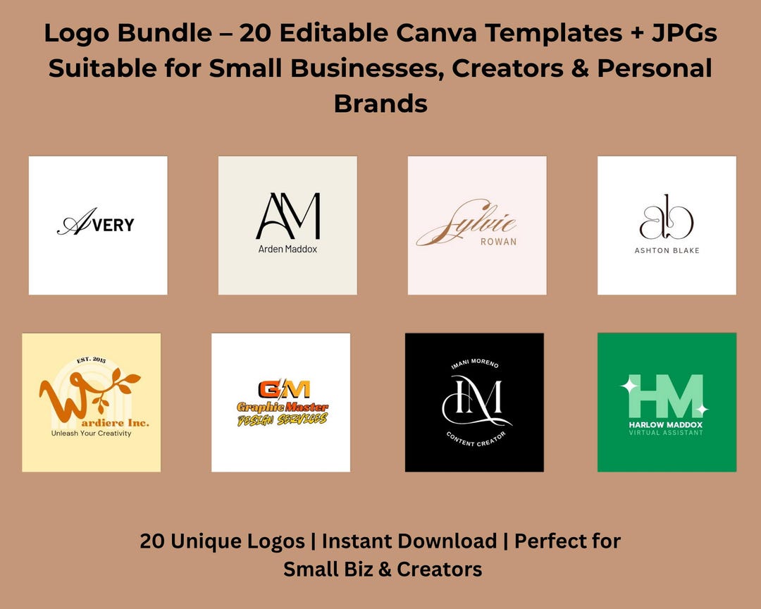 20 Editable Logo Templates for Canva – Minimalist Modern Branding Kit ...