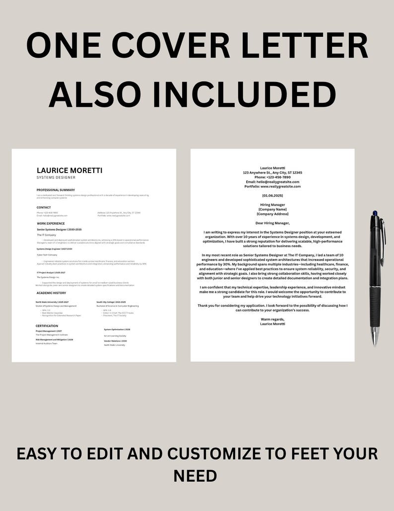 Editable Modern ATS Friendly Resume & Cover Letter Template | Canva CV ...