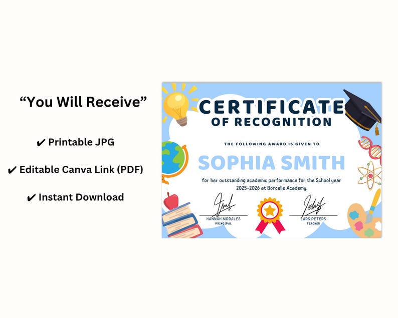 Editable Kids Recognition Certificate | Canva Template + Printable JPG ...