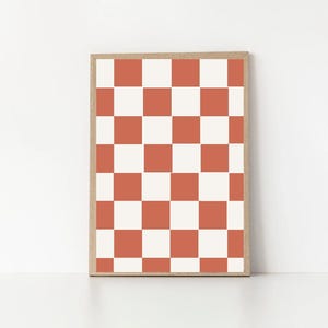 Boho Checkerboard Wall Art Printable, Terracotta Cream Minimalist Decor, Digital Download, Modern Neutral Wall Art