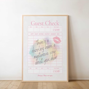Lover Guest Check Print, Subtelna sztuka ścienna Swiftie, Teksty piosenek, Jasnoniebieski, Estetyczna dekoracja wózka barowego, Plakat z tekstem Taylor, Album Lover