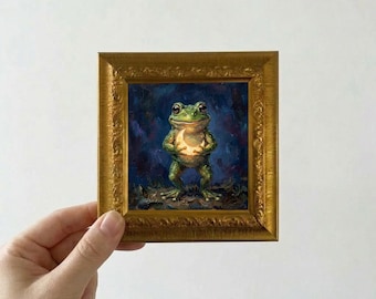 Frog Carrying the Moon Oil Painting Mini Framed Canvas Wall Art