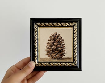 Pinecone Oil Painting Mini Framed Canvas Wall Art