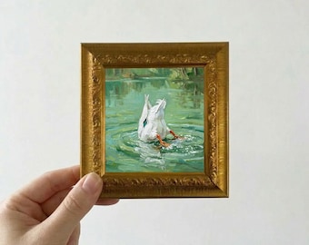 Lustiges Enten-Ölgemälde Mini gestaltete Leinwand-Wandkunst