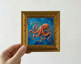 Octopus Ölgemälde Mini gerahmte Leinwand Wandkunst