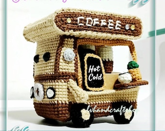 Coffee Cart Crochet Pattern, Mobile Cafe Amigurumi, Beginner-Friendly PDF