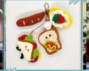 Crochet Food Keychain Collection: Chef Toast, Sandwich, Cake, Baguette (PDF Pattern