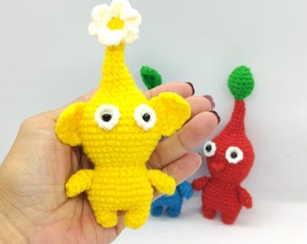 Pikmin Keychain DIY 12cm Crochet Pattern, 3-in-1 Flower Sprite Amigurumi, Easy Low-Sew PDF (PDF Download)