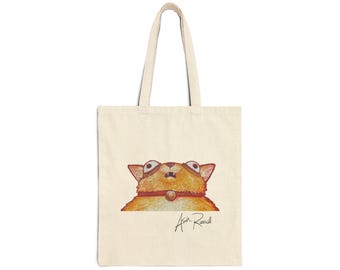 Funny Cat Portrait Tote Bag, Cotton Canvas Carryall - Drawing by Ash Russell