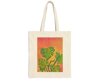 Bolso de mano con estampado de hojas de monstera / Bolso de lona con estampado de plantas tropicales de Ash Russell