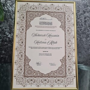 Certificado Nikah Deluxe A3, acabado premium, Nikah Nama, certificado de matrimonio musulmán, contrato de boda islámico