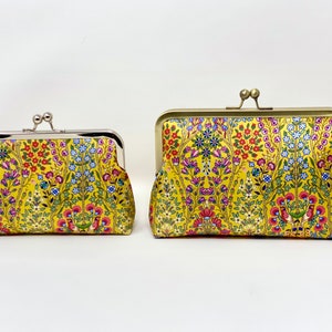 Silk clutch purse, yellow silk floral bag with metal frame,  Liberty of London print, Bag Noir, Bridesmaid clutch, Evening clutch bag