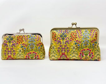 Silk clutch purse, yellow floral bag,  Liberty of London print, Bag Noir, Bridesmaid clutch, Evening clutch bag, silk bag