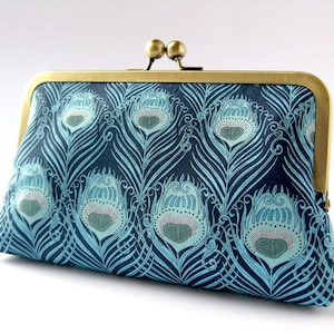 Art Nouveau Turquoise Peacock feather clutch purse in Liberty of London print, evening bag, BagNoir image 1