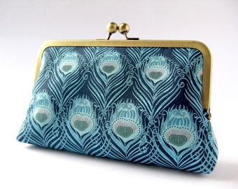 Art Nouveau Peacock feather clutch purse in Liberty of London print