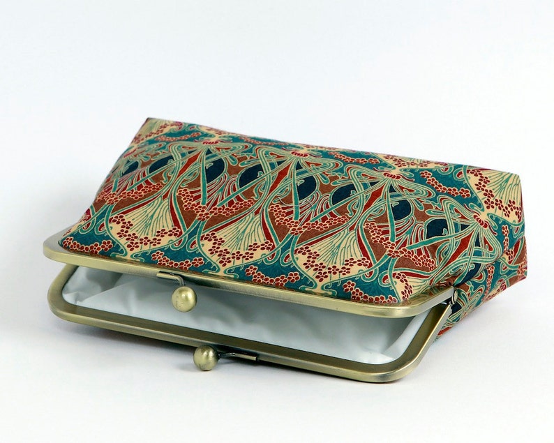 Art Nouveau Clutch, Free chain, Liberty of London Print clutch,Makeup bag, Geometric clutch,Formal purse image 4