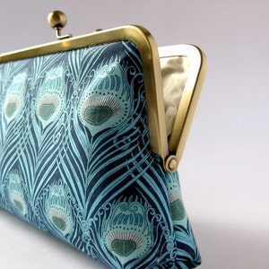 Art Nouveau Turquoise Peacock feather clutch purse in Liberty of London print, evening bag, BagNoir image 3