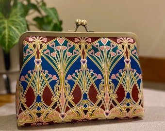 Art Nouveau Clutch purse, Liberty of London Fabric, Geometric clutch, Bagnoir, Handmade bag, Irish linen