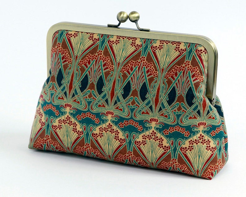 Art Nouveau Clutch, Free chain, Liberty of London Print clutch,Makeup bag, Geometric clutch,Formal purse image 2