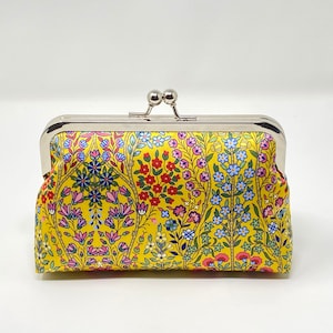 Silk Satin clutch purse, mustard yellow floral bag,  Liberty of London print, Bag Noir, Bridesmaid clutch, Evening clutch bag