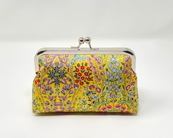 Silk Satin clutch purse, mustard yellow floral bag,  Liberty of London print, Bag Noir, Bridesmaid clutch, Evening clutch bag