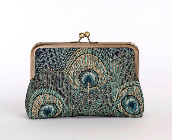 Peacock Feathers Clutch Bag With Silk Lining Green Clutch Bride Clutch Bag Bridesmaid Gift Idea Evening Purse Bagnoir Etsy